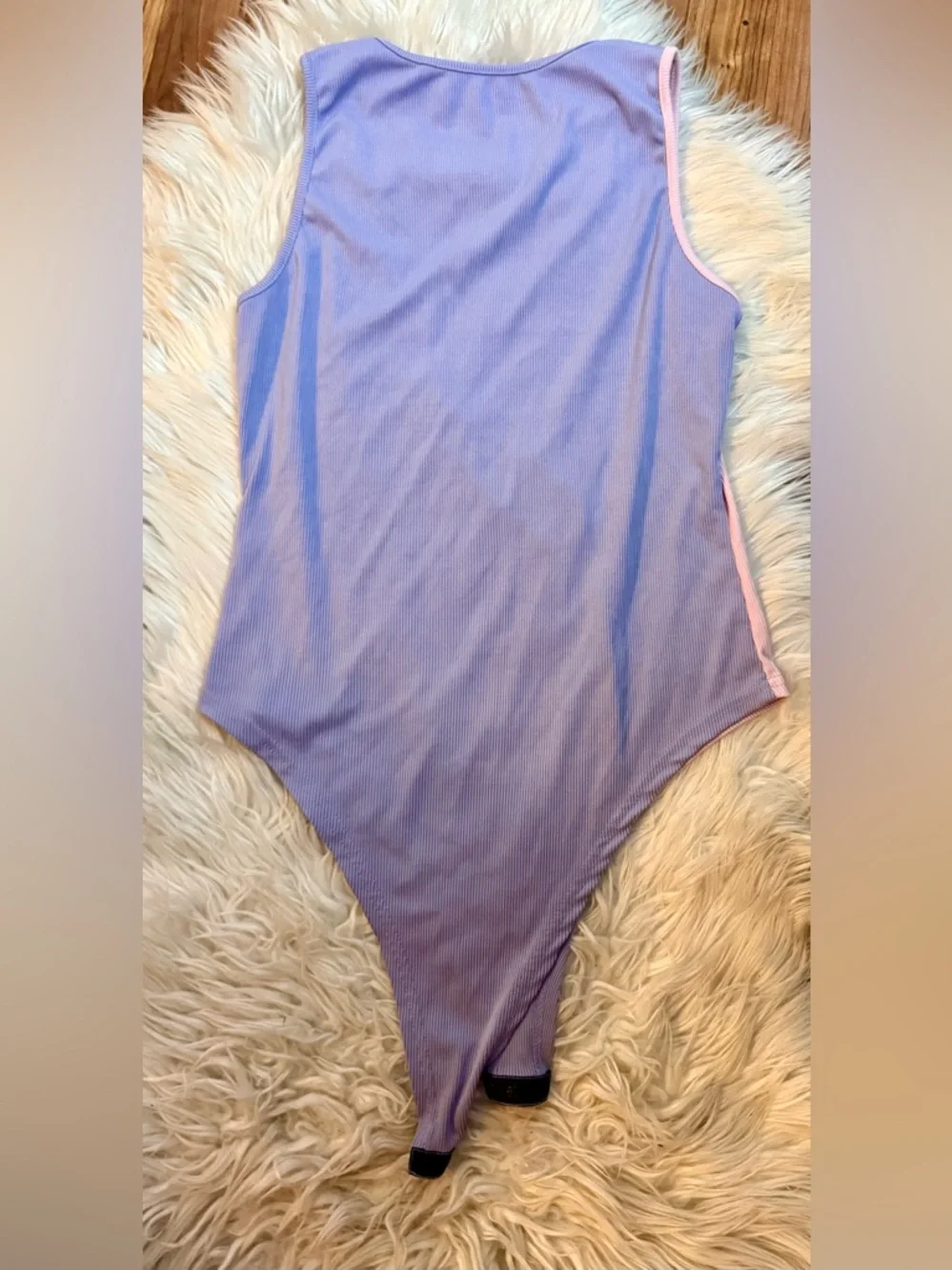 SHEIN Pink and Lavender Colorblock Ribbed Bodysuit - Picture 2 of 2